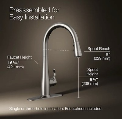  KOHLER K-22036-VS Simplice Touchless Pull Down Kitchen Faucet In Stainless