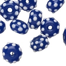 24 Lampwork Glass Blue  White 13x9mm Rondelle Beads with 1.5-3mm Hole