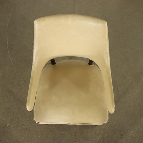 Elegante Sedia Vintage con Braccioli Skai Legno Tinto Design Anni 50 Italia - Foto 8 di 10