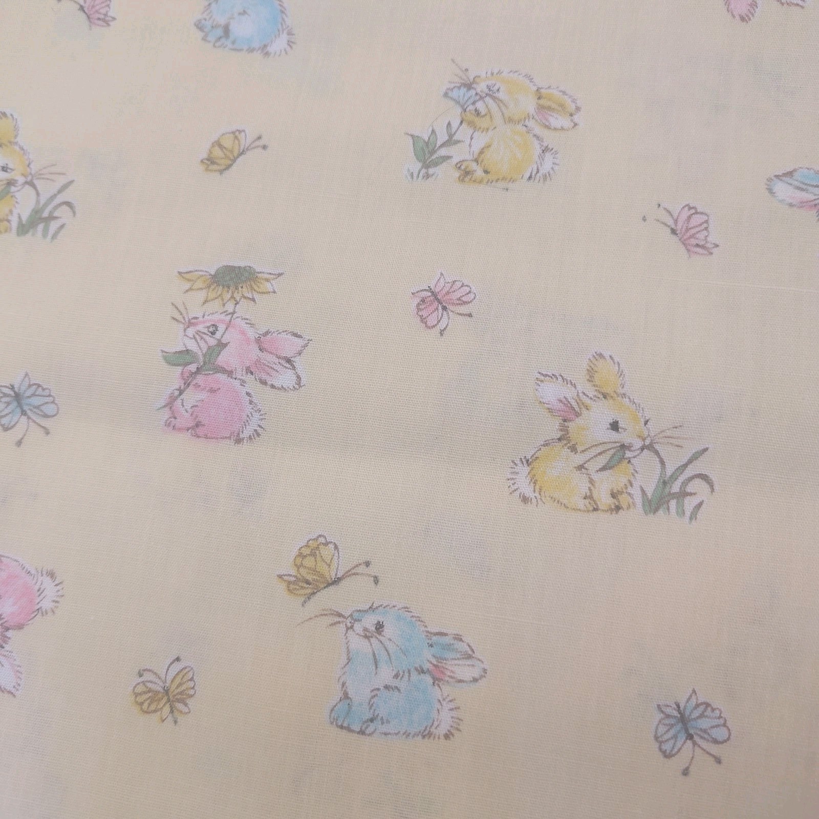 Vintage fabric scraps lot Bunny Spring Fabric Cotton 5 panels and 2 smaller piec