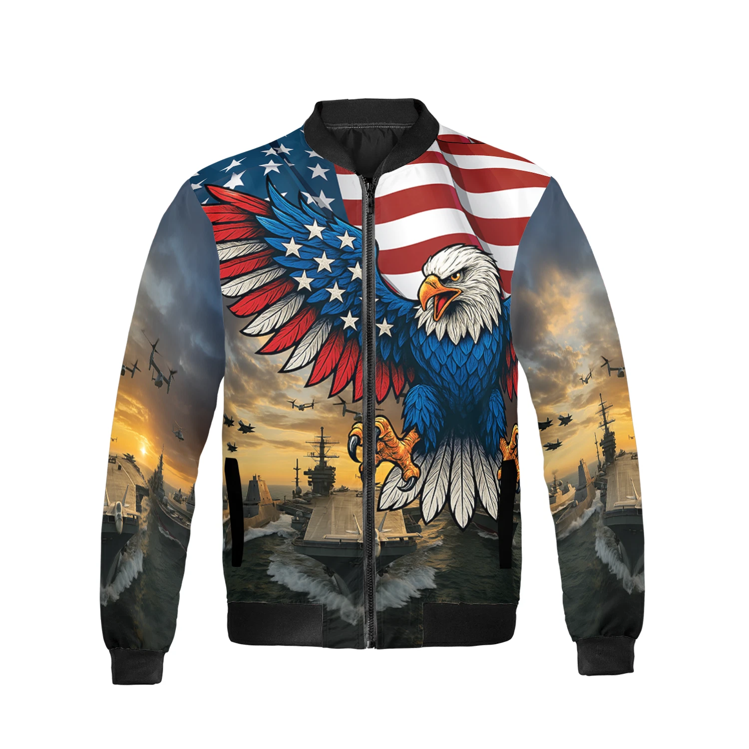 Patriotic Eagle USA Flag Bomber Jacket for Veterans Day