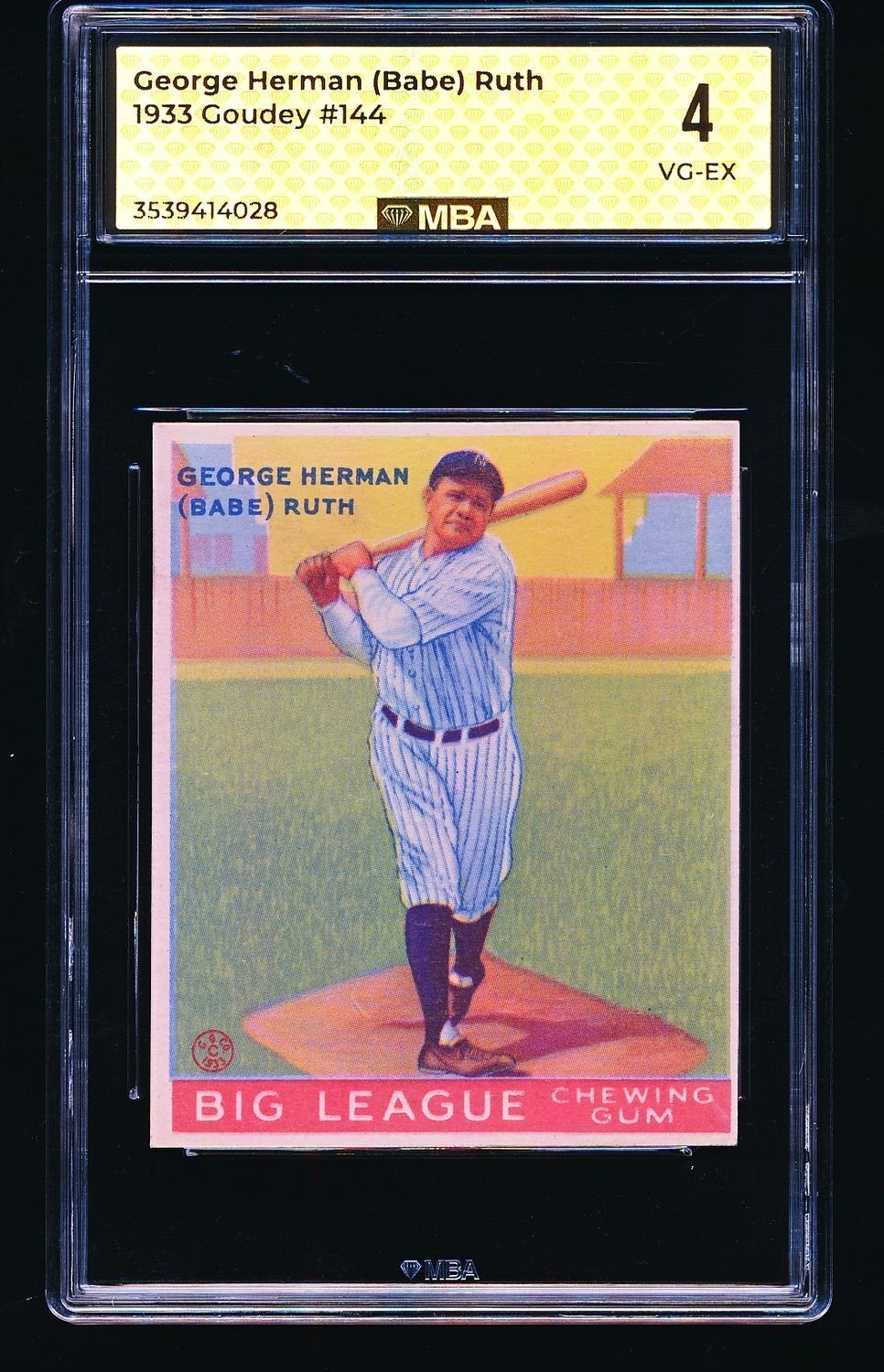 1933 Goudey BABE RUTH #144 MBA 4 - Sharp Corners, No Creases