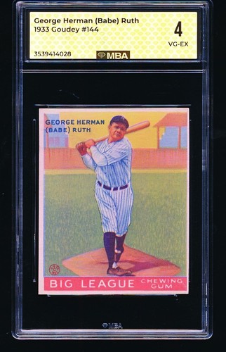 1933 Goudey BABE RUTH #144 MBA 4 - Sharp Corners, No Creases
