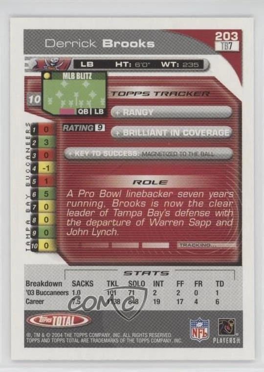 2004 Topps Total Derrick Brooks #203 HOF - Image 2 of 2