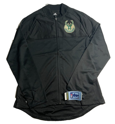 Adidas Milwaukee Bucks On Court Track Jacket Womens Large Full Zip Black NBA