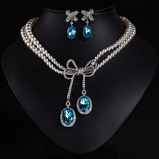 Wedding Bridal CZ Jewelry Set Zirconia Necklace Earrings Set