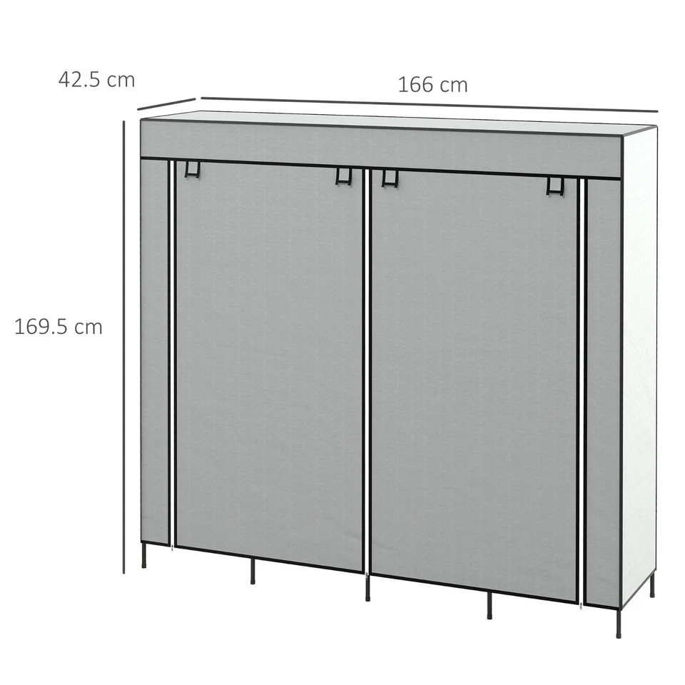 Fabric Wardrobe Closet w/ 12 Shelves & 2 Hanging Rails Foldable Storage - Image 4 of 4