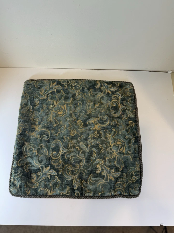 Arhaus Teal & Gold Damask and Velvet Pillow Cover 18x18 Regencycore Glam (two) - Image 2 of 4