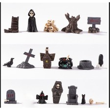18pcs Halloween Mini Resin Ornament Set - Spooky Skull, Mummy  Figurines