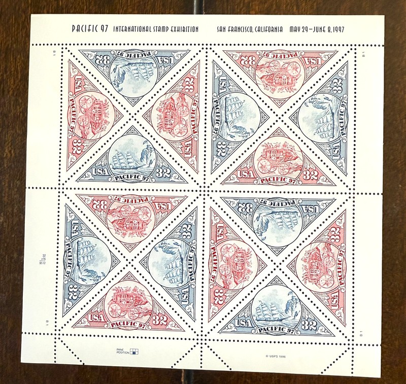 PACIFIC 97 INTERNATIONAL STAMP EXHIBITION STAMP SHEET - USA  - 32 CENT 16 STAMPS