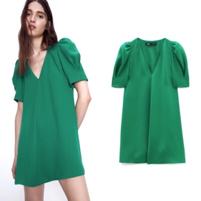 NWT Puff Sleeve XS S Green Mini dress ZARA V-Neck Relaxed Fit Puff Sleeve unline | eBay NWT Puff Sleeve XS S Green Mini dress ZARA V-Neck Relaxed Fit Puff Sleeve unline | eBay