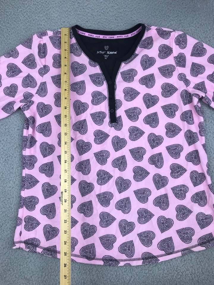 Betsey Johnson Sleepwear Top Women's Size XL Pink Hearts Long Sleeve Pullover - Image 3 of 4