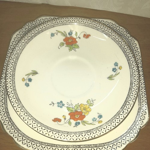 Vintage Art Deco Heathcote Orange Flower Hand Painted Tea Trio Set c1928 VGC - Picture 4 of 6