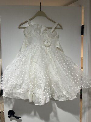 Vintage Kids Club Dress Holy Communion Flower Hearts Pattern Girls Size 8