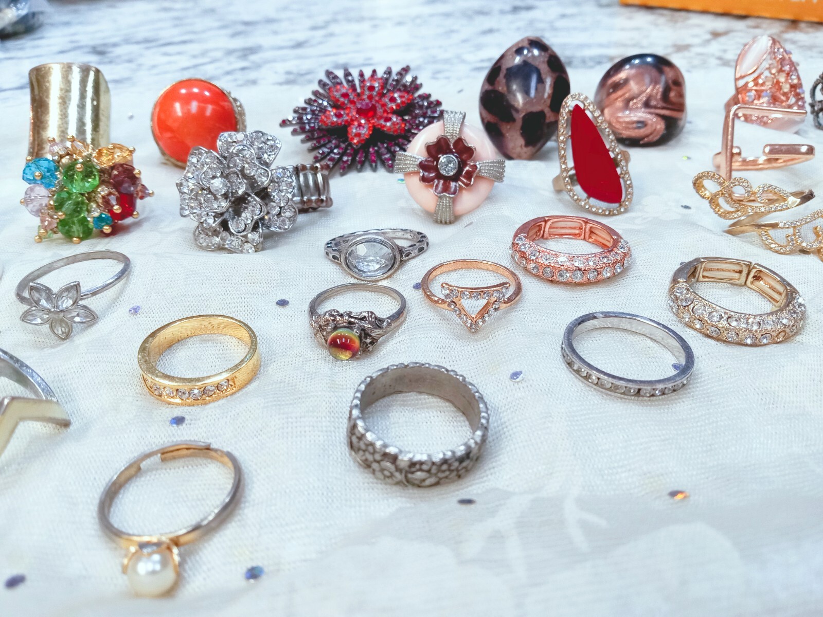 46 Piece Stretch Adjustable Sized Fashion Costume Jewelry Ring Lot eBay