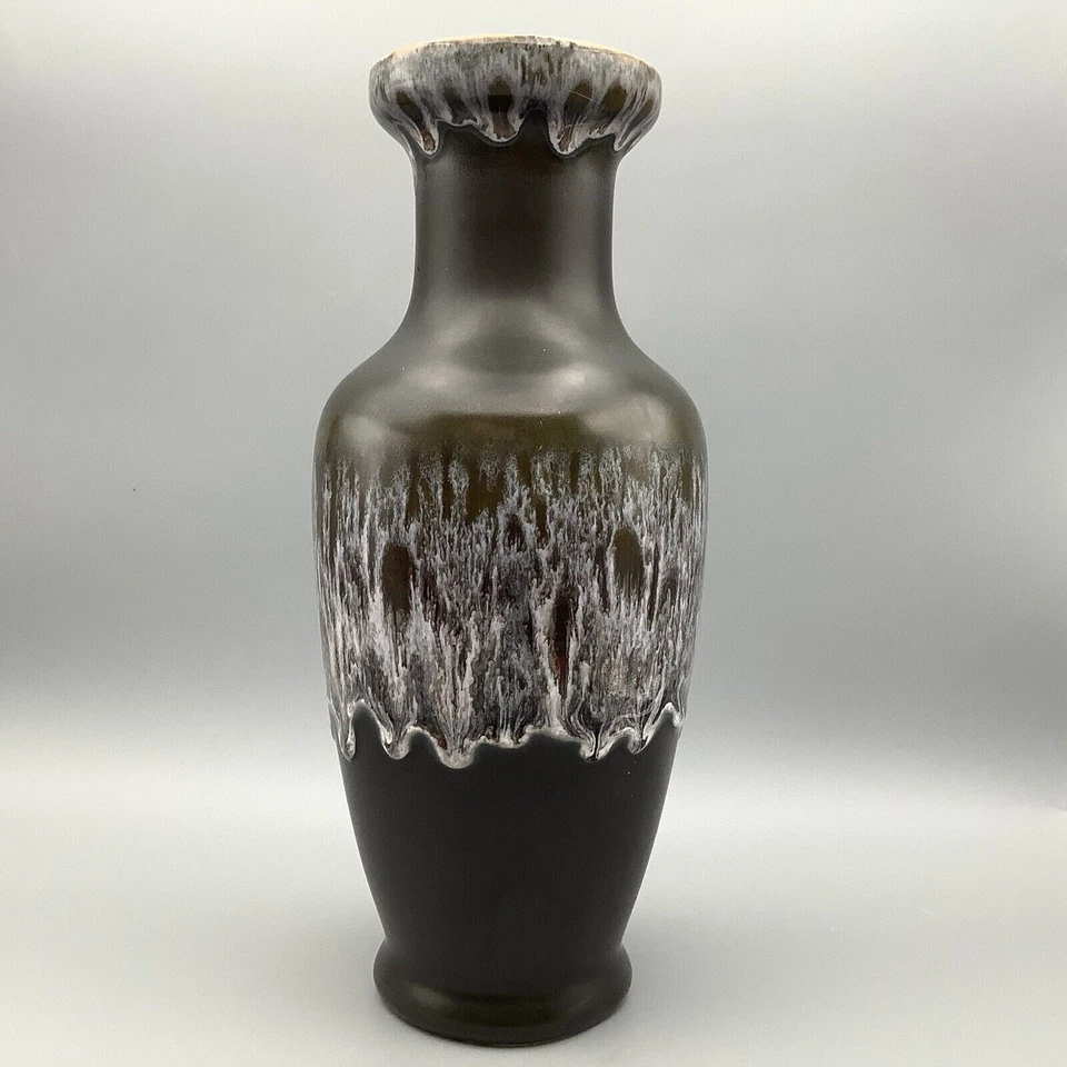 27cm Kingston Pottery hull Vase moss green fat lava, drip glaze 70's approx - Image 2 of 4