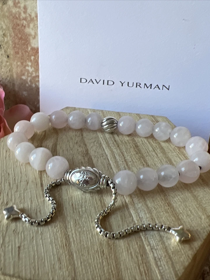 Brazalete de cuentas espirituales de cuarzo rosa y cuentas de plata David Yurman .925 8 mm Foto 3 de 4