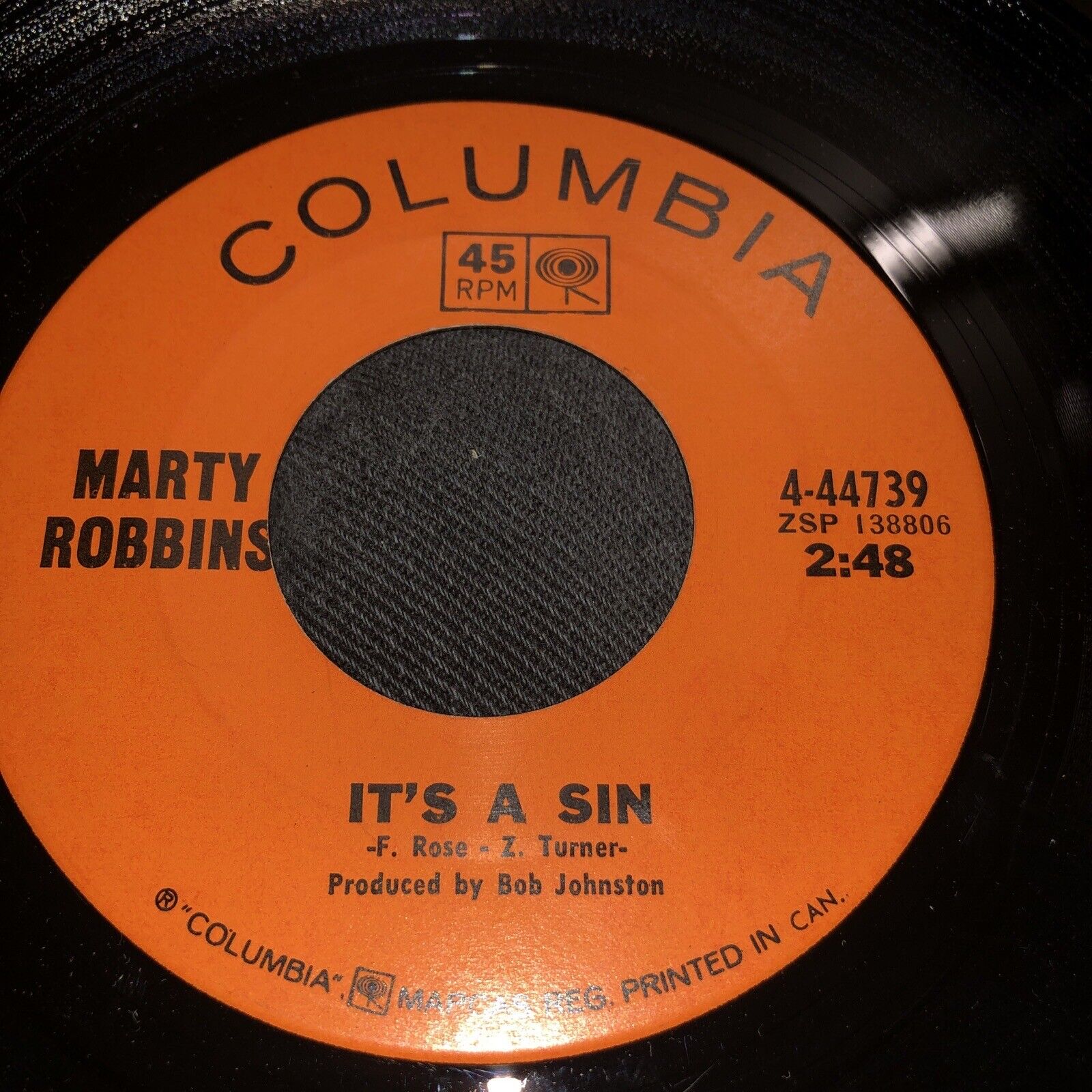 Marty Robbins Columbia records 45 RPM it’s a sin vinyl single 4a 