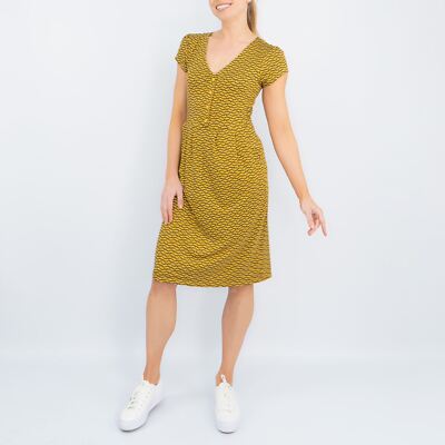 Boden Dress Womens Alberta Jersey Blue Yellow Geometric Knee Length Summer  | eBay