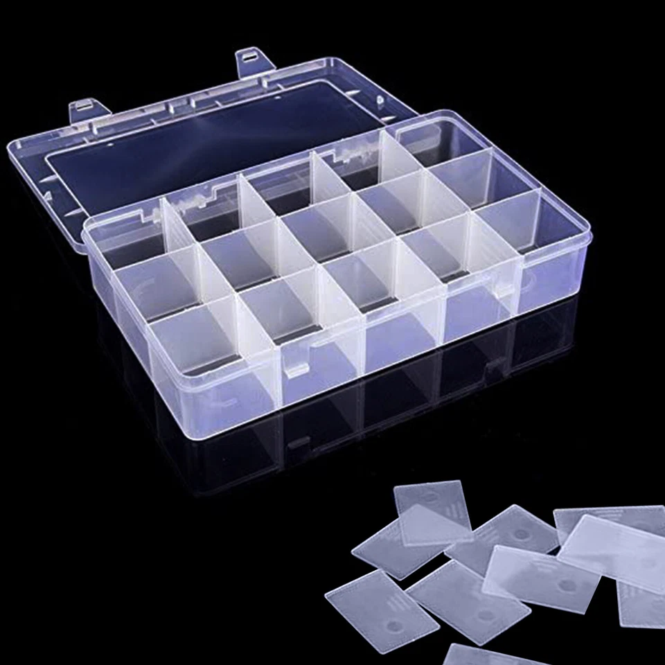 3 x 5 Compartment 15 Removable Section Organiser Box Transparent Plastic Storage - Image 3 of 4