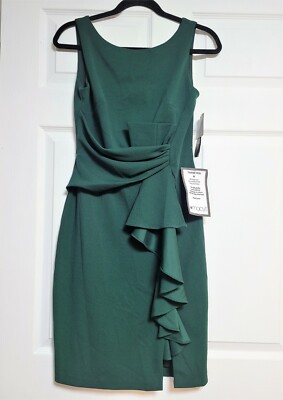 slim fit dress slacks Betsy and Adam Long Ruffled Prom Dress A24201 Hunter / 0 main image 0