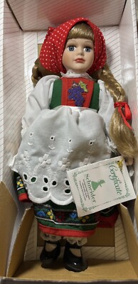 12'' Folklore Porcelain Doll made by Schneider - Blonde Girl Germany Certificate