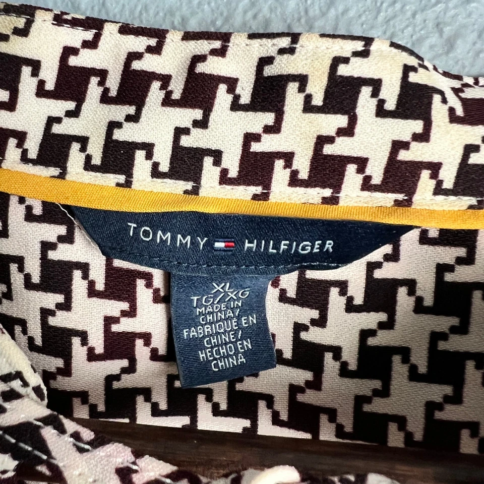 Blusa Tommy Hilfiger Pata de Gallo Geométrica Neutra Ropa de Trabajo L/SL Abotonada XL Foto 2 de 4