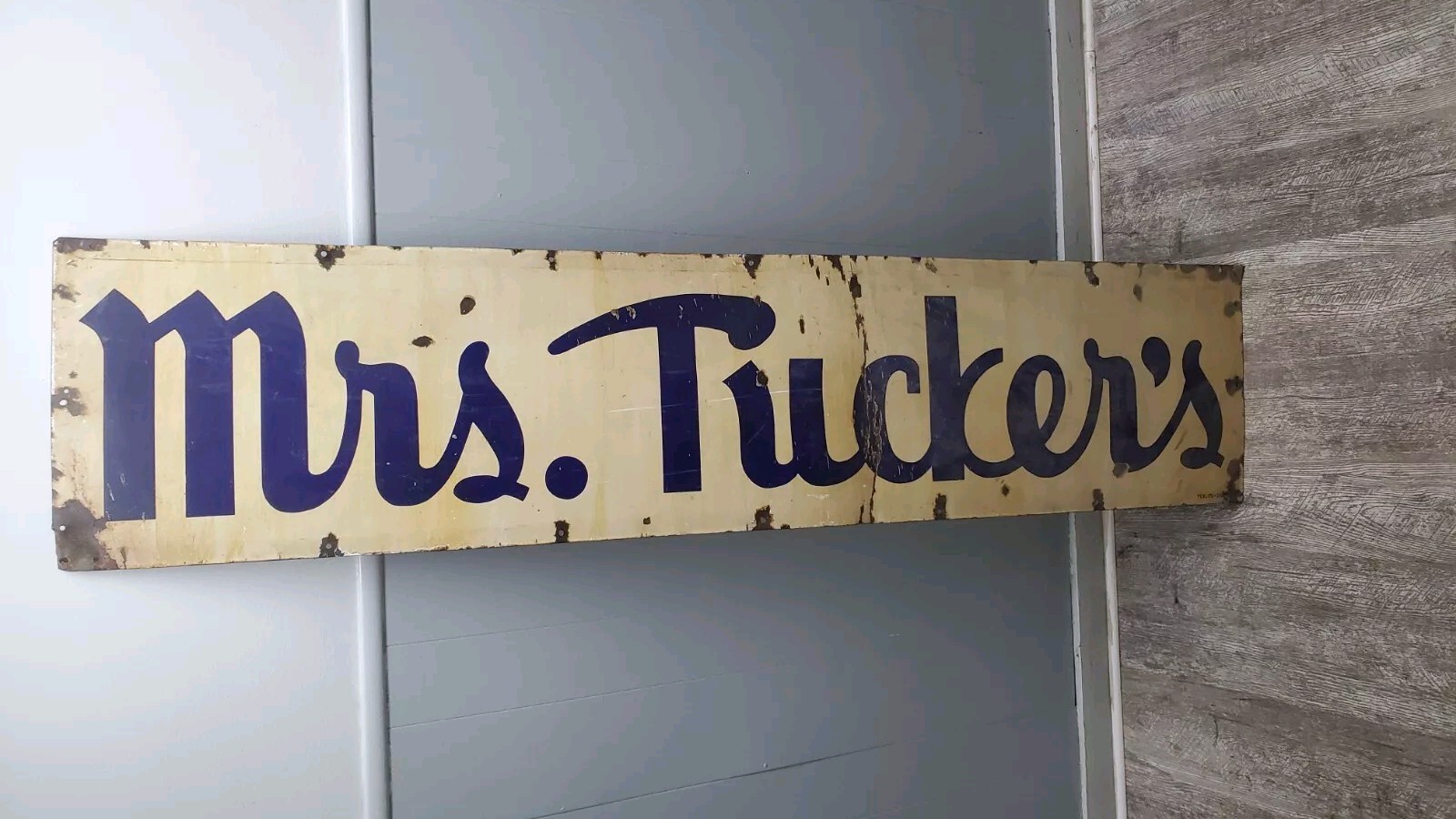 Antique Vintage Mrs. Tucker’s Shortening Porcelain Sign 66"x16" Huge