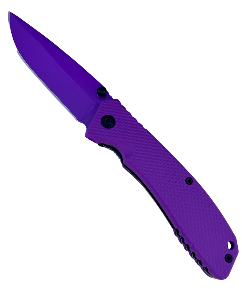 8" Pocket Knife Spring Assisted Open Folding Tactical  Purple Hunting Knife EDC
