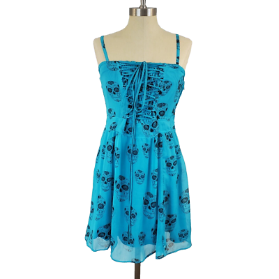 blue skull dress Royal Bones by DAANG Sz L Sugar Skulls Lace up Dress Whimsygoth Color:SHELL PINK or add the matching Group: Halter Tankini Top Top Earrings to Wear