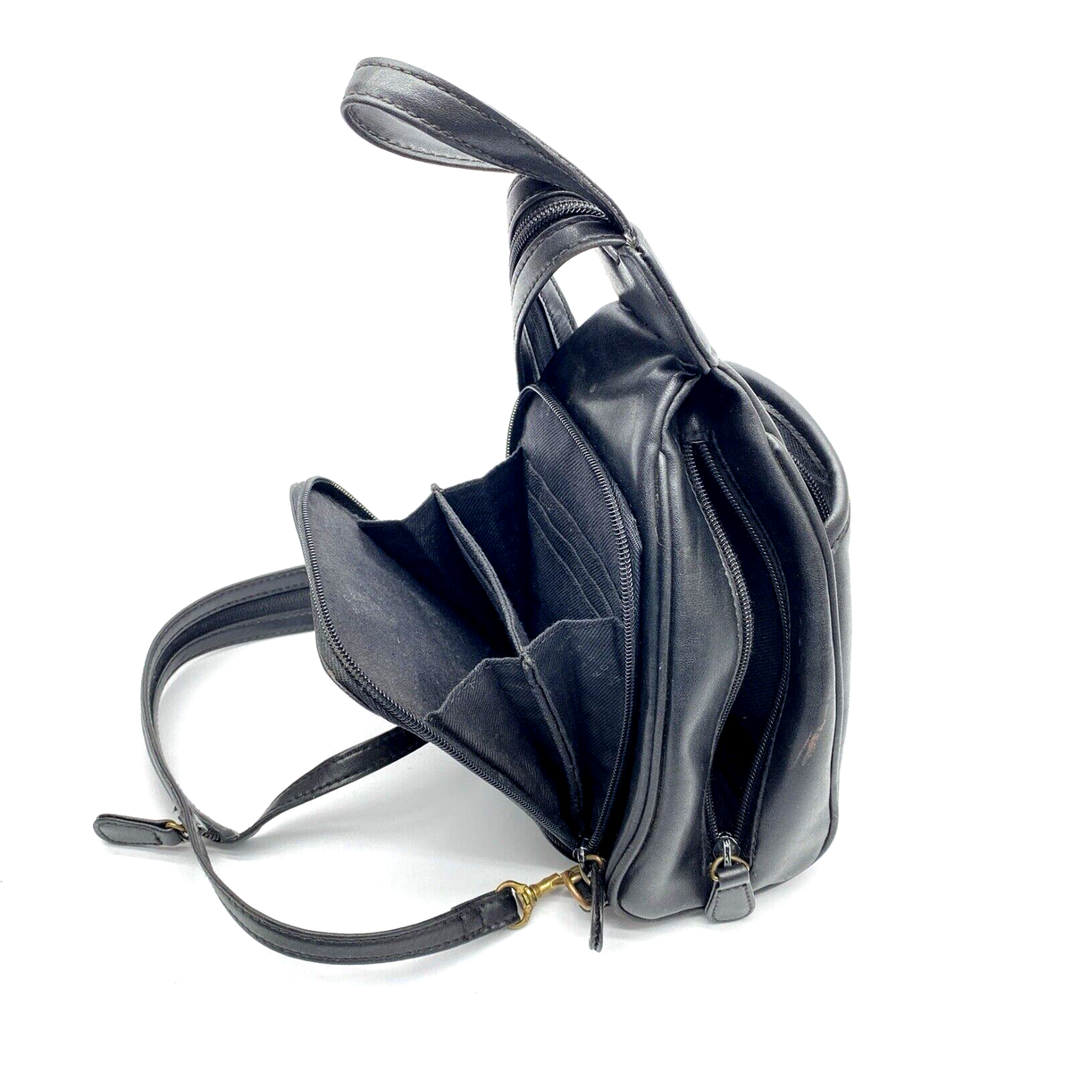 Crazy Horse mini back pack / purse new with tags brand by Liz claybourne Vintage 90s Y2K Crazy Horse Liz Claiborne Black Leather  main image 2