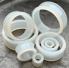 PAIR Clear Silicone Tunnels Double Flare Plugs Earlets Gauges up to 2 inch!