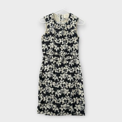 Kate Spade Pique Dress Womens 2 Black Blue White Floral Cotton Sleeveless  Midi | eBay