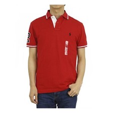 Polo Ralph Lauren Custom Slim Fit Short Sleeve Polo Shirt with '2' - Red -