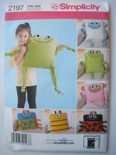 Simplicity 2197 Sewing Pattern for Fleece Bugs / Animal Pillows UNCUT