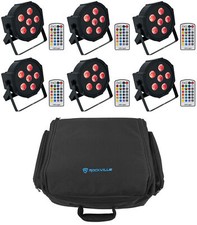 6 Rockville BATTERY PAR 6RF Rechargeable Wireless DMX Lights RF Remotes Backpack