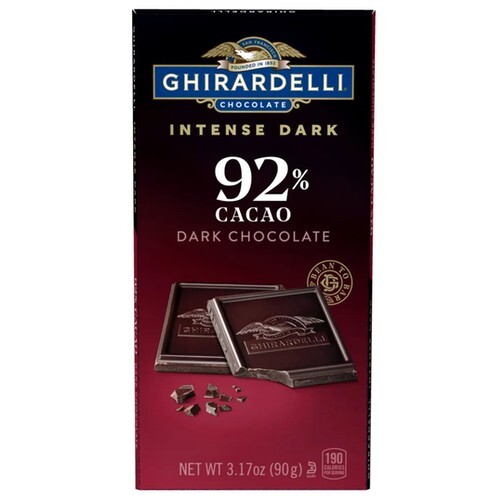 GHIRARDELLI 92% INTENSE DARK CHOCOLATE BAR (90g) IMPORT squares