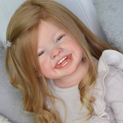28'' Painted Reborn Baby Doll Toddler Smile Girl Rooted Long Hair Cloth Body Gift