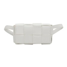 White Woven Cassette-Style Fanny Pack, Convertible Crossbody Shoulder Handbag
