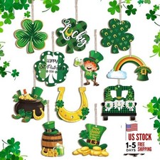 12Pcs St. Patricks Day Decorations Shamrock Wooden Hanging Ornaments Classic-3