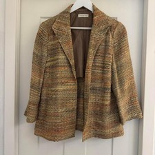 Coldwater Creek Womens Multi Color Tweed Open Front Blazer Jacket Orange P10