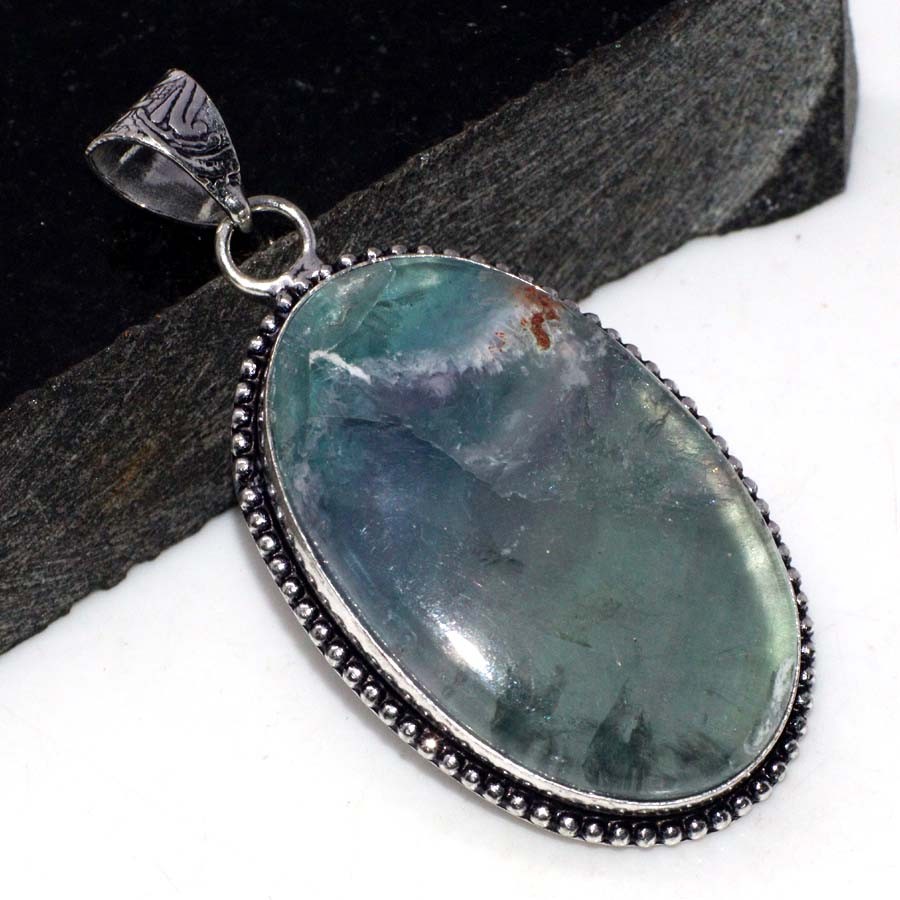 Fluorite 925 Silver Plated Gemstone Pendant 2.2