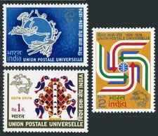 India 634-636,MNH. UPU-100. Madhubani folk design. Emblem with symbolic birds.