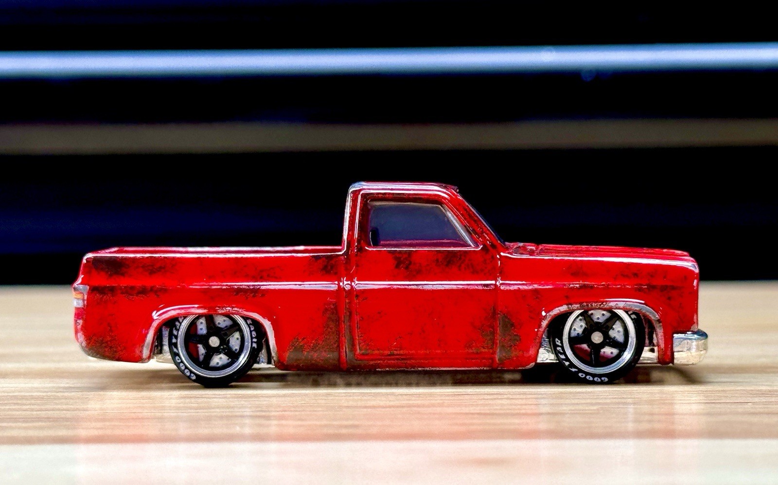 NEW 1/64 Scale Alloy Wheels Rubber Tires BLK N Chrome (1 Set) For 83 Silverado