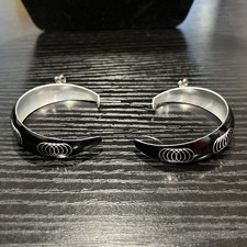 Rare Vintage Large 3/4 Hoop Earrings Black With Silver Accent