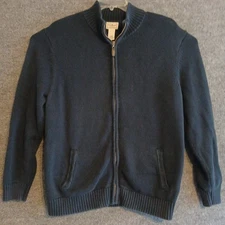 LL Bean Mens Long Sleeve Full Zip Sweater Dark Blue XL 100%Cotton 258292