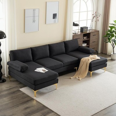 4 Seat Modern Sectional Sofa Set with Two Chaise U Shape Living Room 3 Color