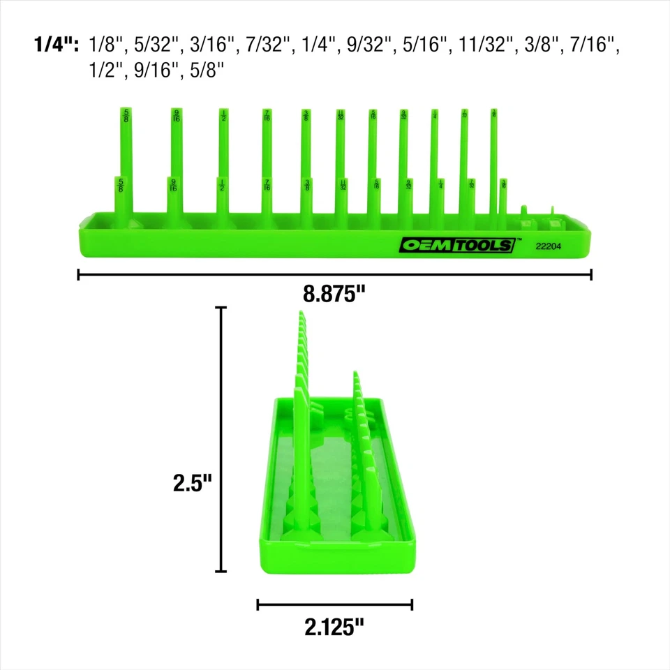 1 4 Inch Drive Sae Socket Organizer Holds 26 Sockets With Prelabeled Posts Green - Image 3 of 4
