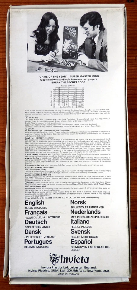 Vintage Board Game Super Mastermind By Invicta 1975 - pieces counted & correct - Image 2 of 3