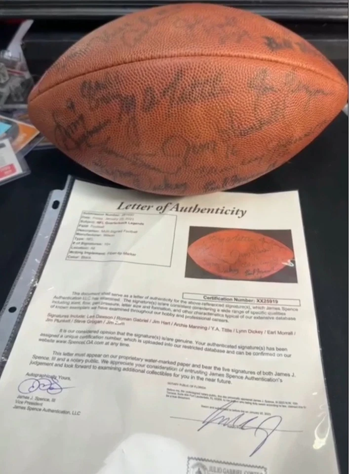 ARCHIE MANNING, LEN DAWSON, Y.A TITTLE FÚTBOL AMERICANO AUTOGRAFIADO MULTI FIRMADO JSA Foto 2 de 3